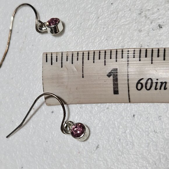 Elegant Pink Crystal Silver Tone Dangle Earrings Classic Fashion Jewelry Women - Picture 2 of 2